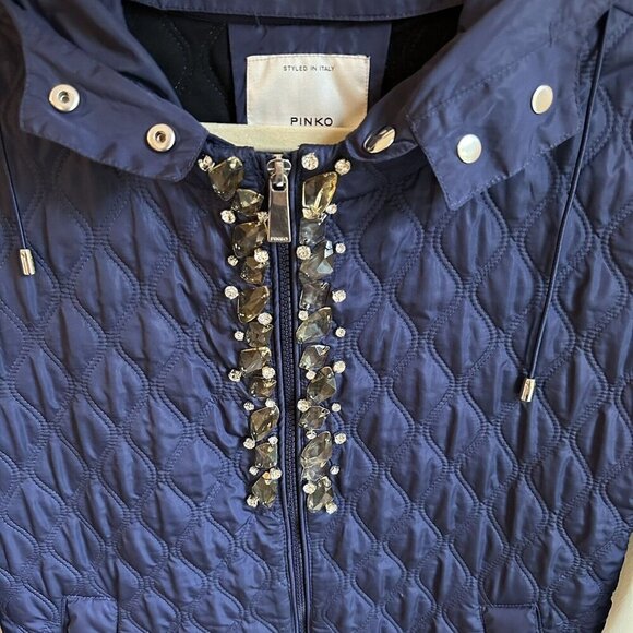 Pinko Coat Womens 6 US Quilted Jacket Removable Hood Heavy Lined Made In Italy - Picture 7 of 10
